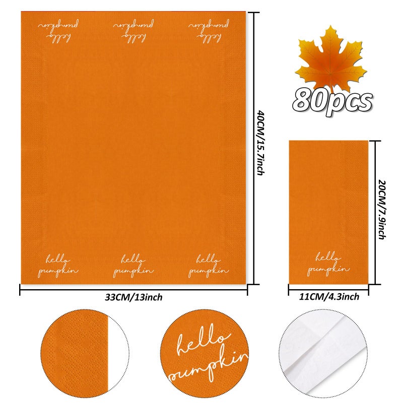 Whaline Happy Fall Guest Napkins Orange Brown Paper Napkins Autumn Disposable Guest Hand Napkin Towel for Thanksgiving Party Supplies Bathroom Table Decor,80Pcs - Image 2